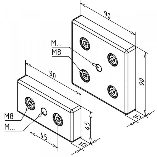 Base plate 45x90 M12, conductive