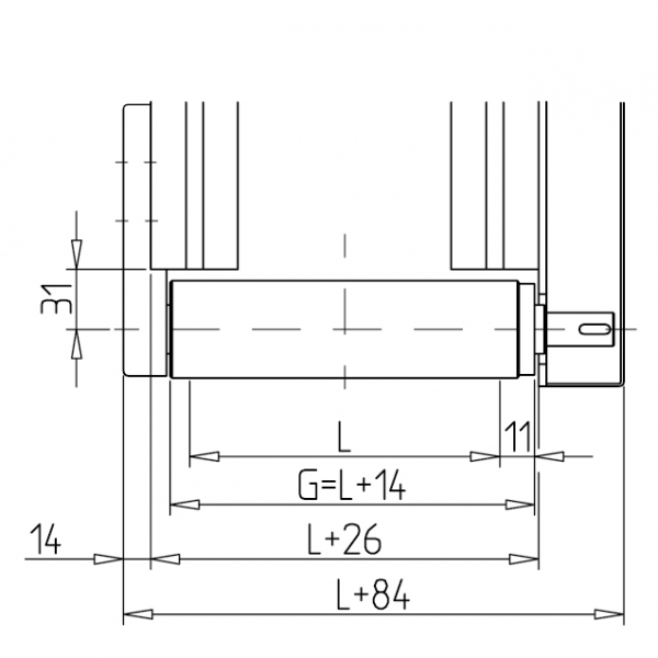 VALJ POGONSKI 45 ZA TRAČNI TRANSP. Z GREDJO D17mm NERJAVEČ