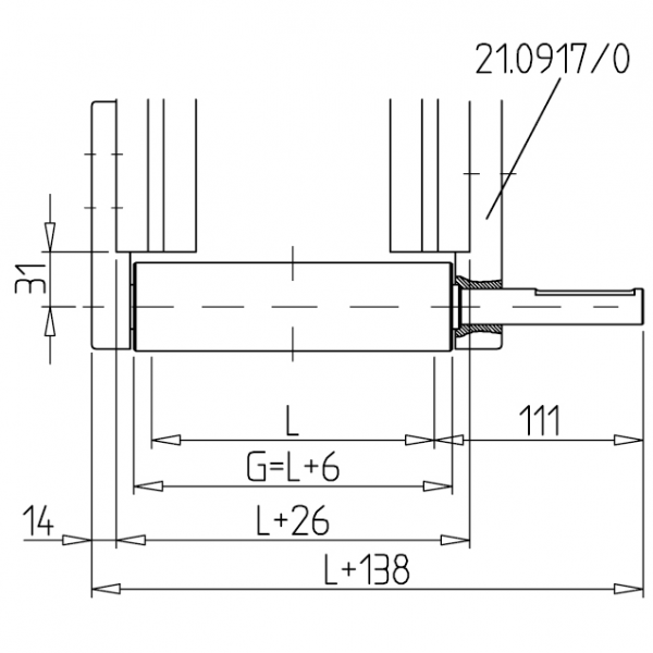 VALJ POGONSKI 45 ZA TRAČNI TRANSP. Z GREDJO D20mm NERJAVEČ