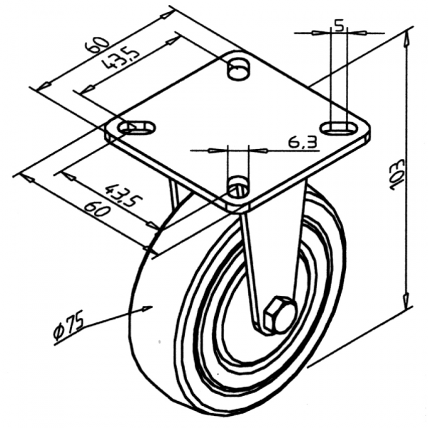 Fixed castor D 75 x 103