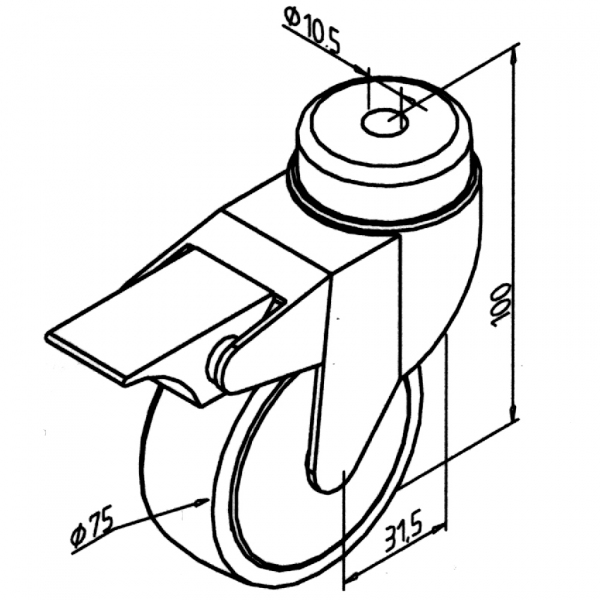 Swivel castor with brake D 75 x 100