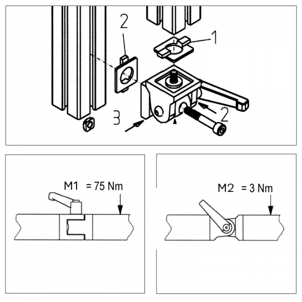 Swivel Link 45 fixable with Square nut M8 and position-fixing