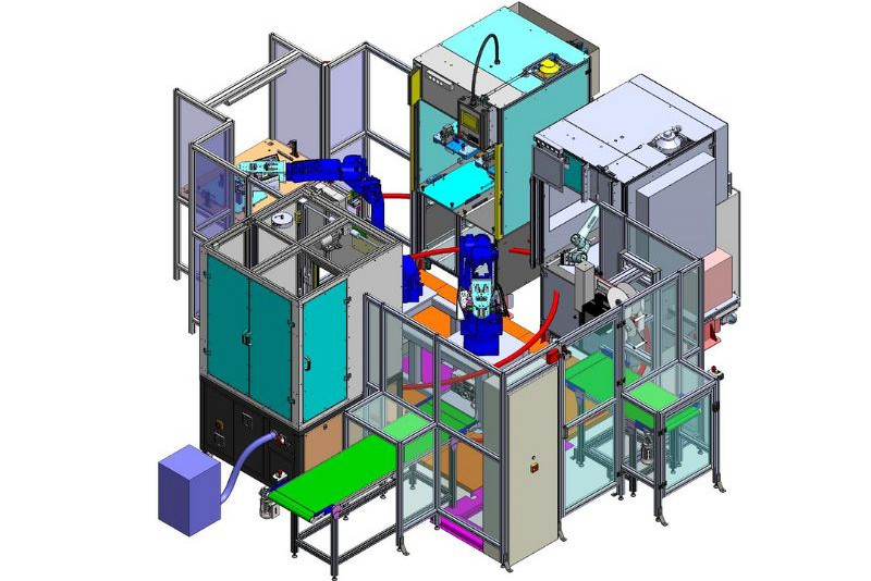 Robotic cell for automating testing, laser marking, and labelling of automotive lights