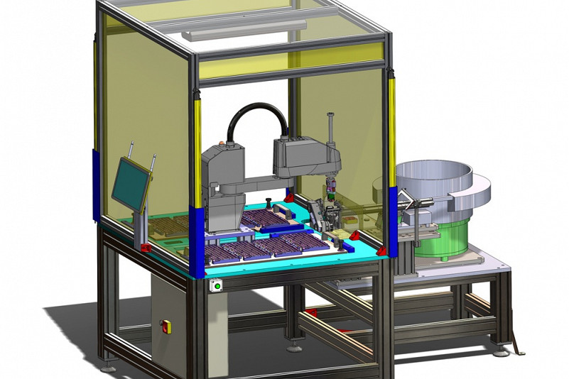 Robotska celica za avtomatizacijo vstavljanja tipk v maske tipkovnic